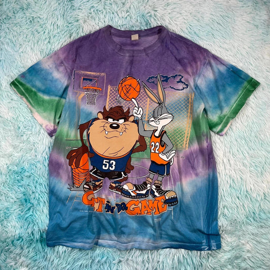 Vintage 90s Purple Looney Tunes Tie Dye Basketball Graphic T Shirt - XL