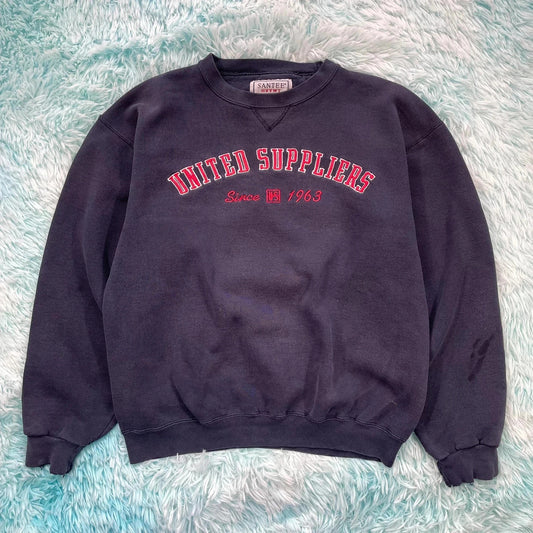 Vintage 90s Navy United Suppliers Embroidered Sweatshirt - Medium