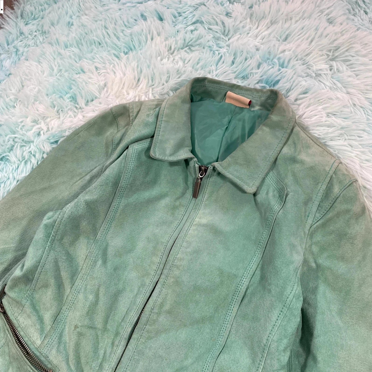 Vintage Y2K Mint Green Suede Leather Jacket - Womens Small