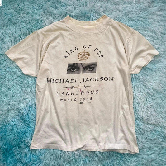 Vintage 1994 White Michael Jackson Dangerous Tour T Shirt - Large