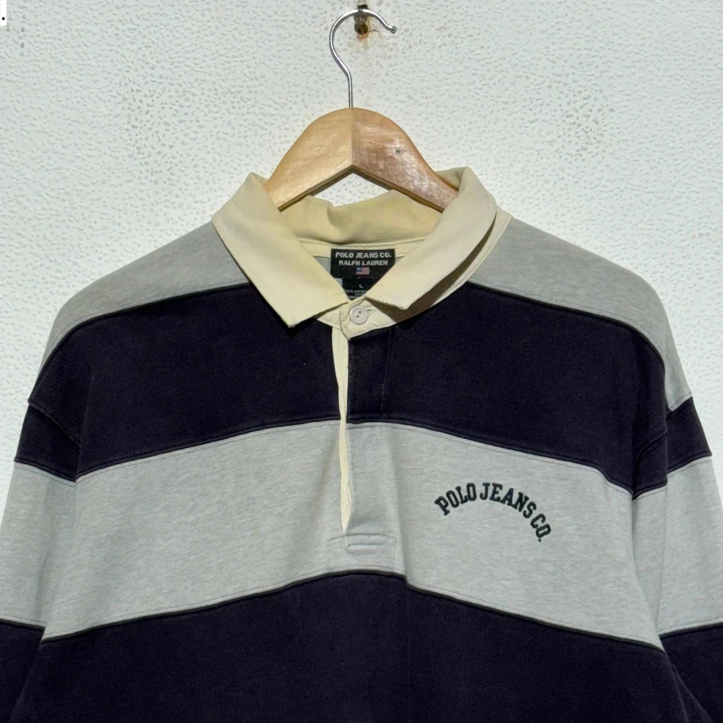 Vintage 00s Grey & Navy Ralph Lauren Rugby Shirt - Large