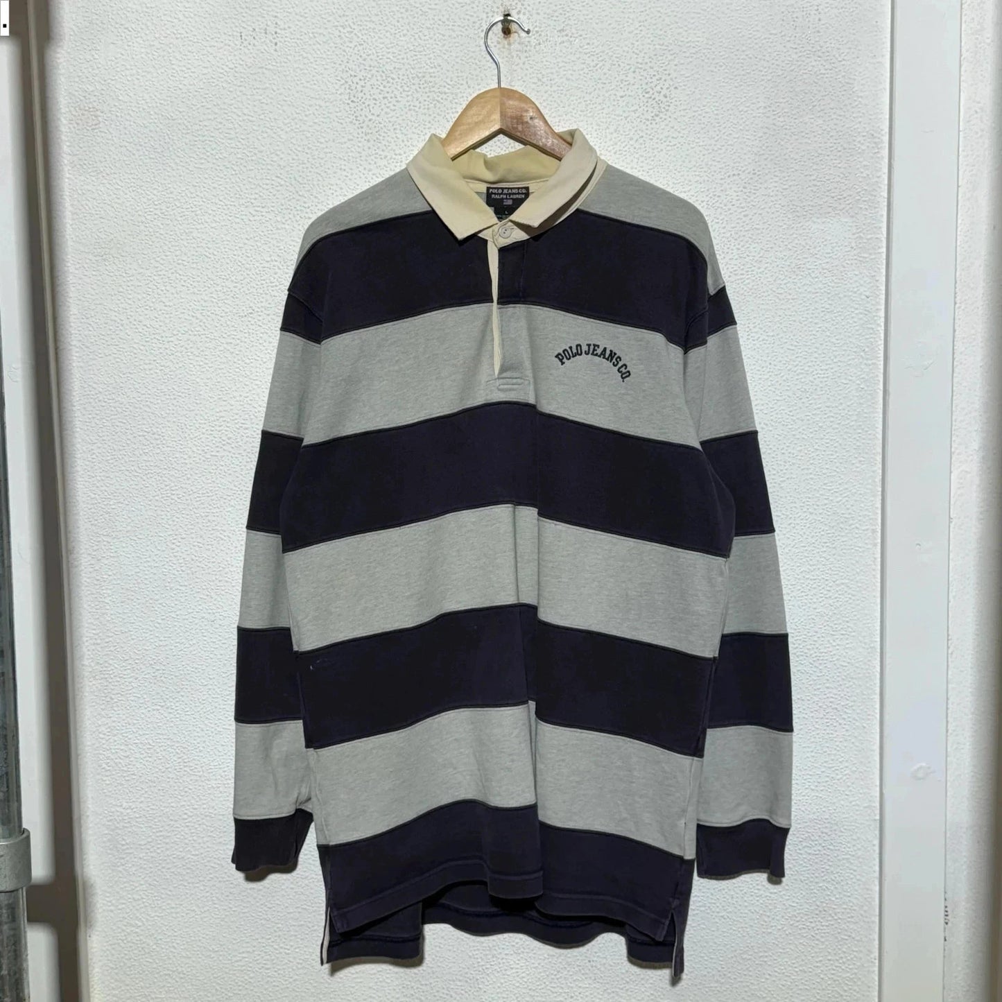 Vintage 00s Grey & Navy Ralph Lauren Rugby Shirt - Large