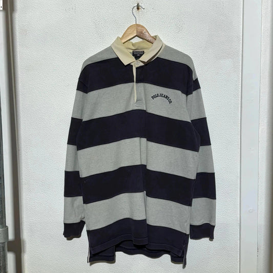 Vintage 00s Grey & Navy Ralph Lauren Rugby Shirt - Large