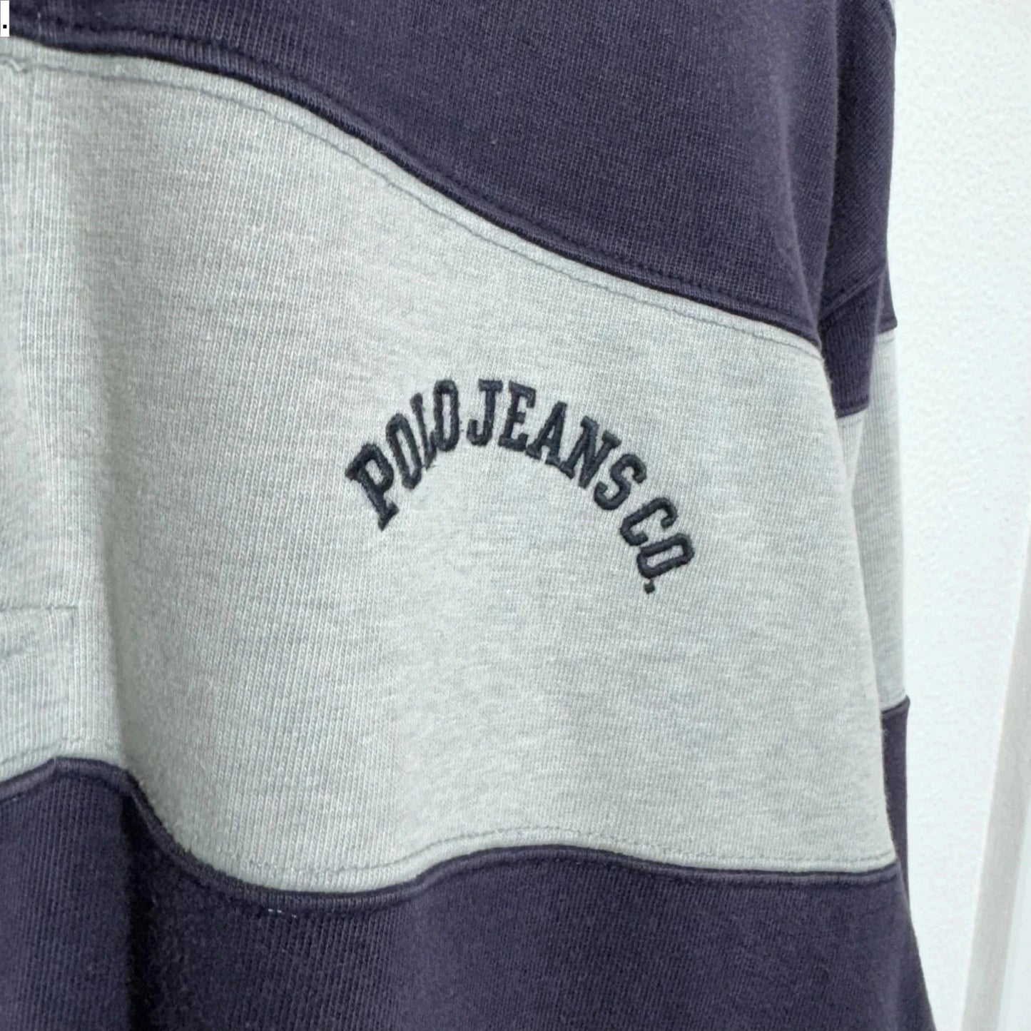 Vintage 00s Grey & Navy Ralph Lauren Rugby Shirt - Large