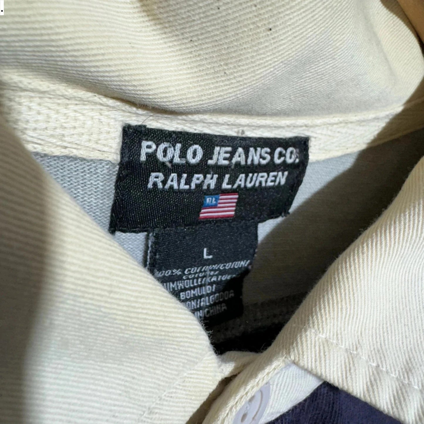 Vintage 00s Grey & Navy Ralph Lauren Rugby Shirt - Large