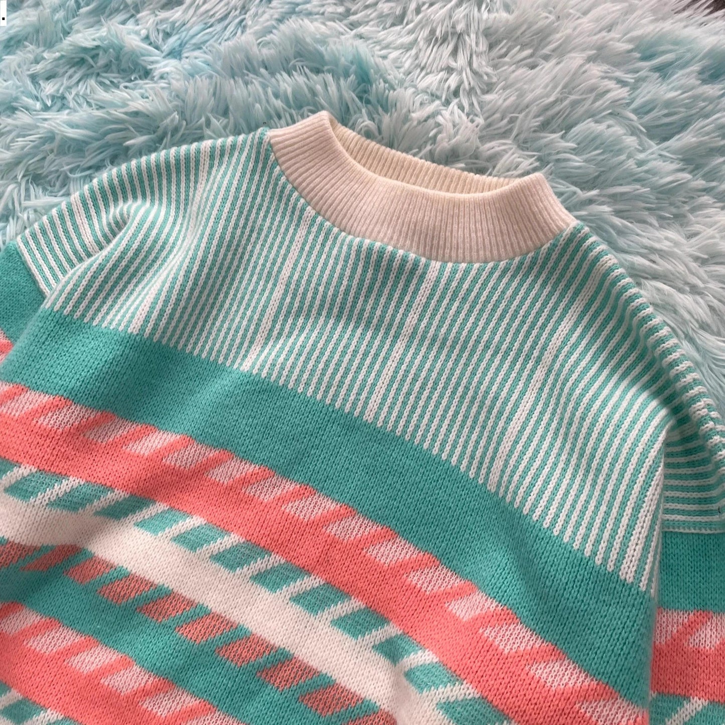 Vintage 80s Pastel Striped Knitted Jumper - Small