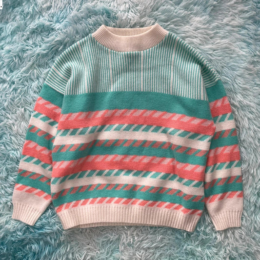Vintage 80s Pastel Striped Knitted Jumper - Small