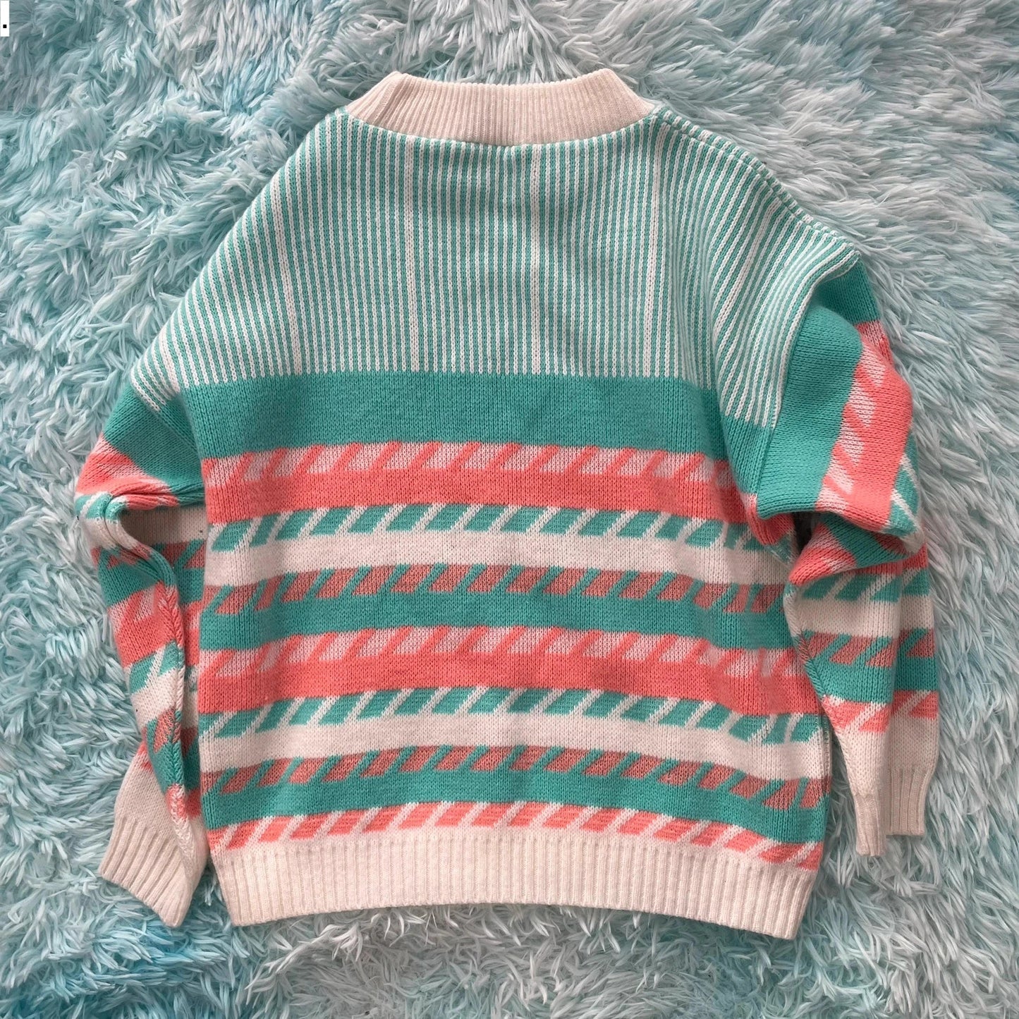 Vintage 80s Pastel Striped Knitted Jumper - Small