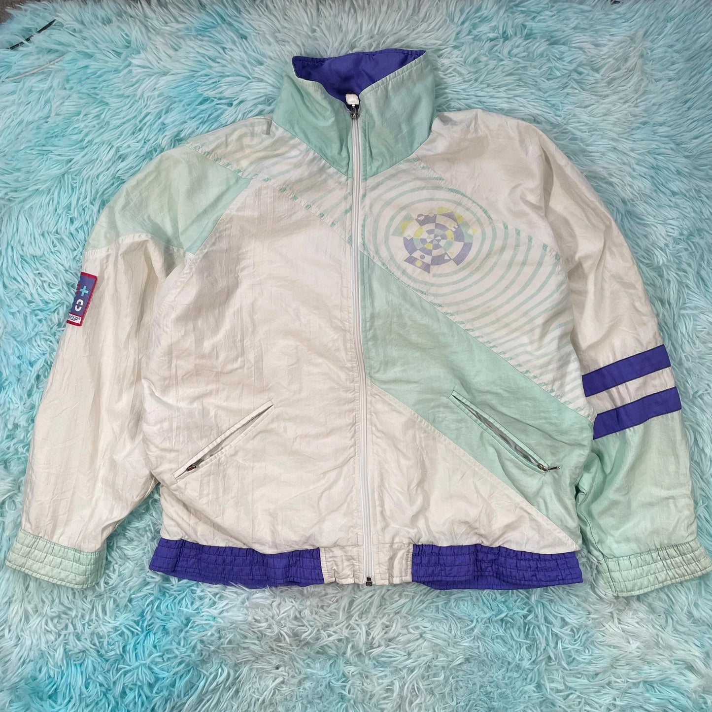 Vintage 80s Retro Funky Track Shell Suit Jacket - Small