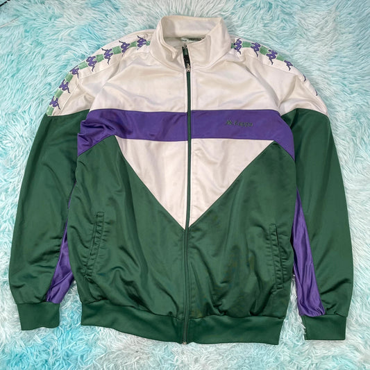 Vintage 90s Green & White Kappa Track Jacket - Small