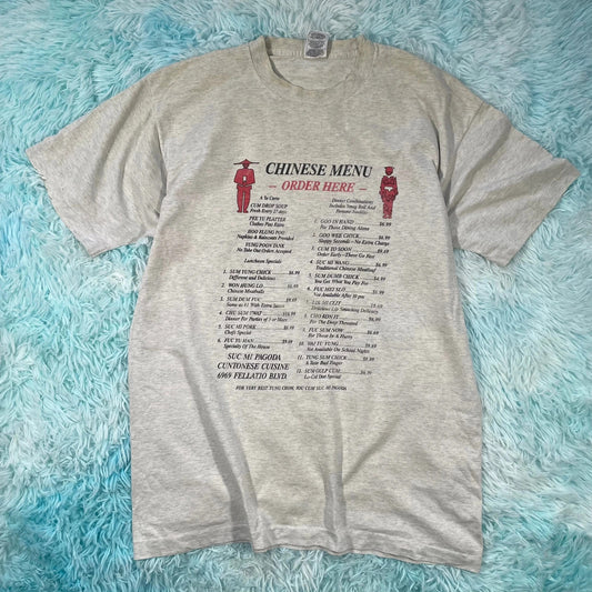 Vintage 90s Grey Chinese Restaurant Funny Graphic T Shirt - XL