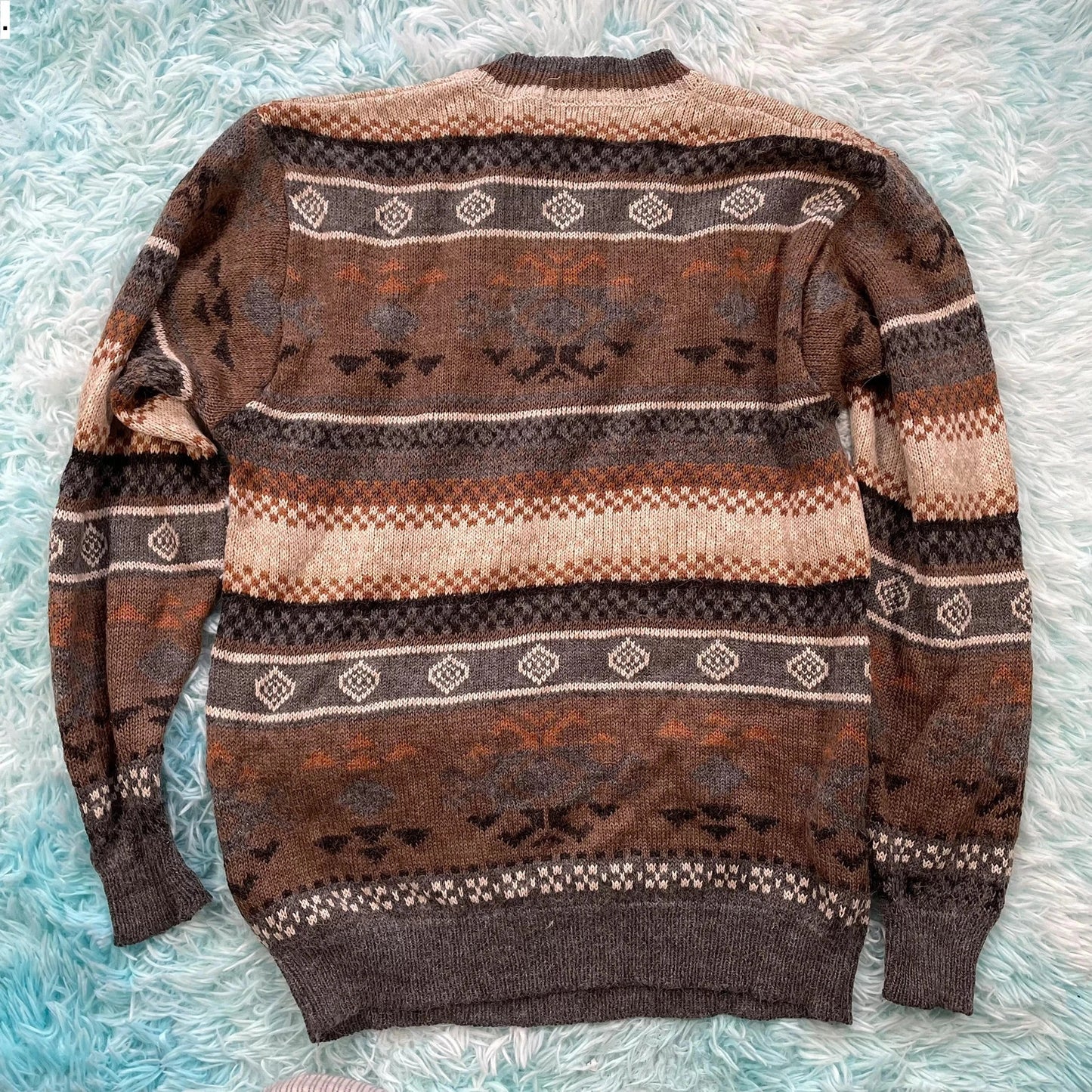 Vintage 90s Brown St Michael Grunge Patterned Knitted Jumper - Small