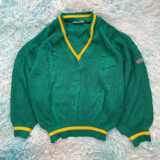 Vintage 90s Rare Adidas Knitted Jumper V Neck - Medium