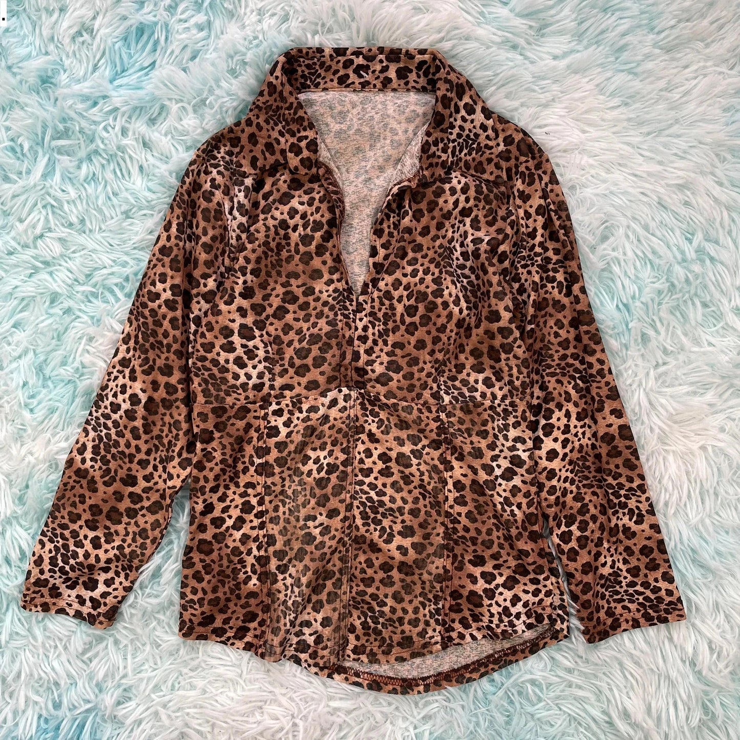 Vintage Brown Leopard Print Blouse Top - Size 8
