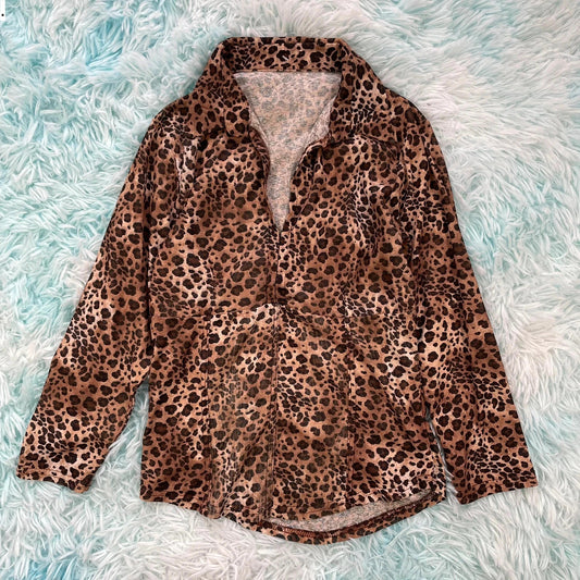 Vintage Brown Leopard Print Blouse Top - Size 8
