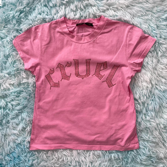Vintage 00s Pink Guerriero T Shirt Cruel Sequinned - Small