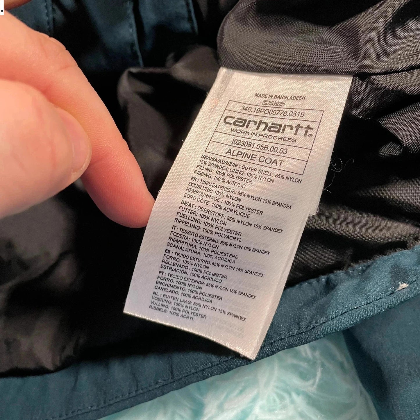Ocean Blue Carhartt Puffer Jacket Alpine Coat - Medium