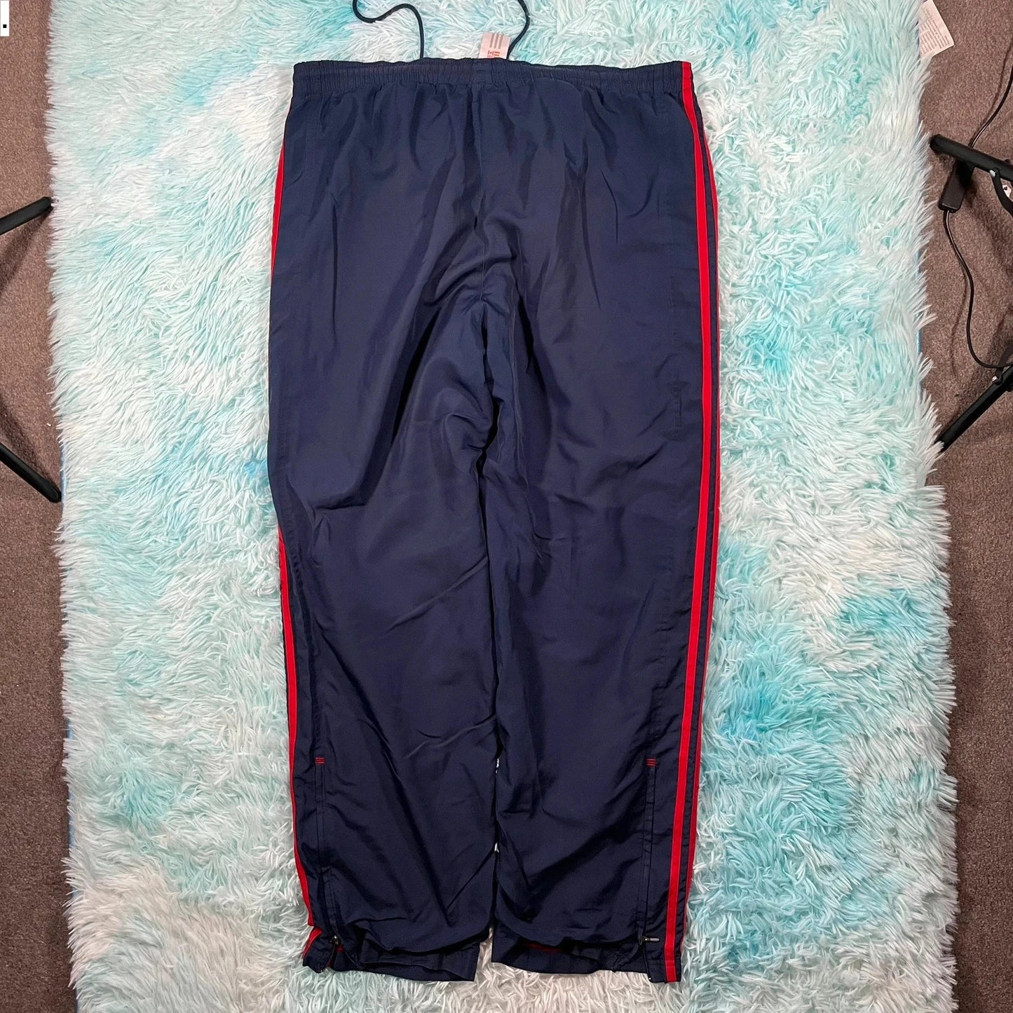Vintage 00s Navy & Red Adidas Tracksuit Bottoms - Medium