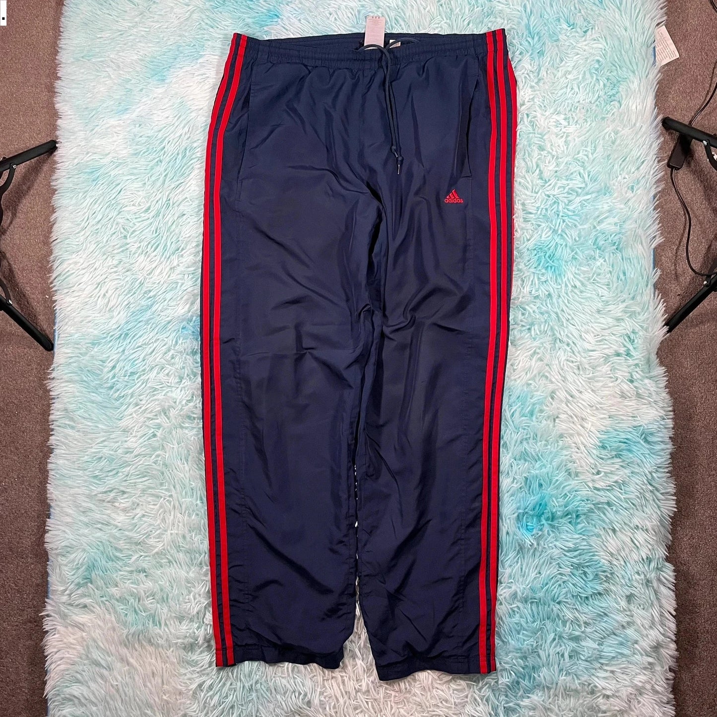 Vintage 00s Navy & Red Adidas Tracksuit Bottoms - Medium