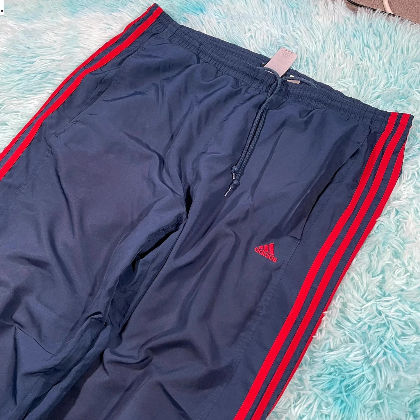 Vintage 00s Navy & Red Adidas Tracksuit Bottoms - Medium