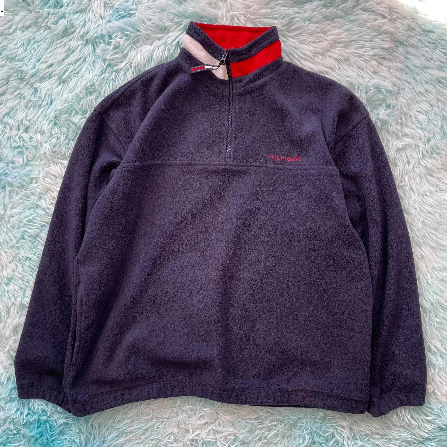 Vintage Navy Tommy Hilfiger 1/4 Zip Fleece - Medium