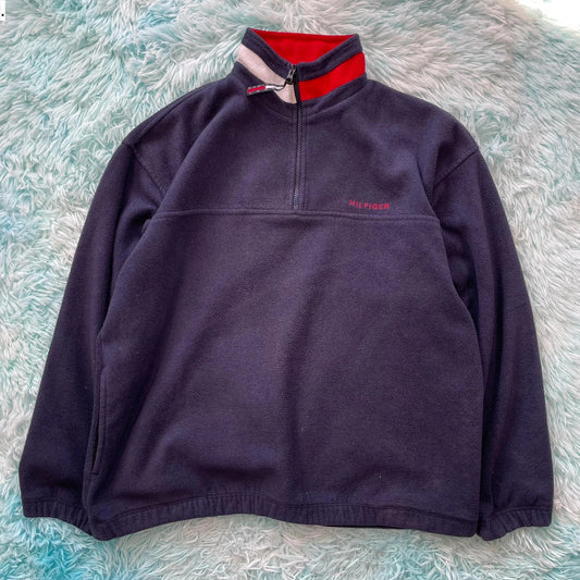 Vintage Navy Tommy Hilfiger 1/4 Zip Fleece - Medium