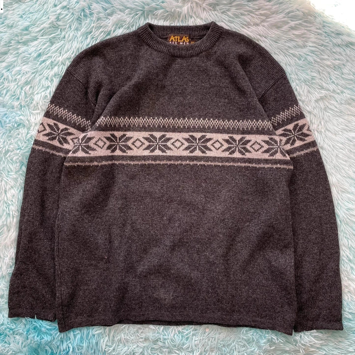 Vintage 90s Grey Patterned Grandad Knitted Jumper - XXL