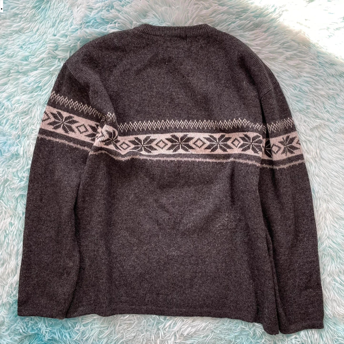 Vintage 90s Grey Patterned Grandad Knitted Jumper - XXL