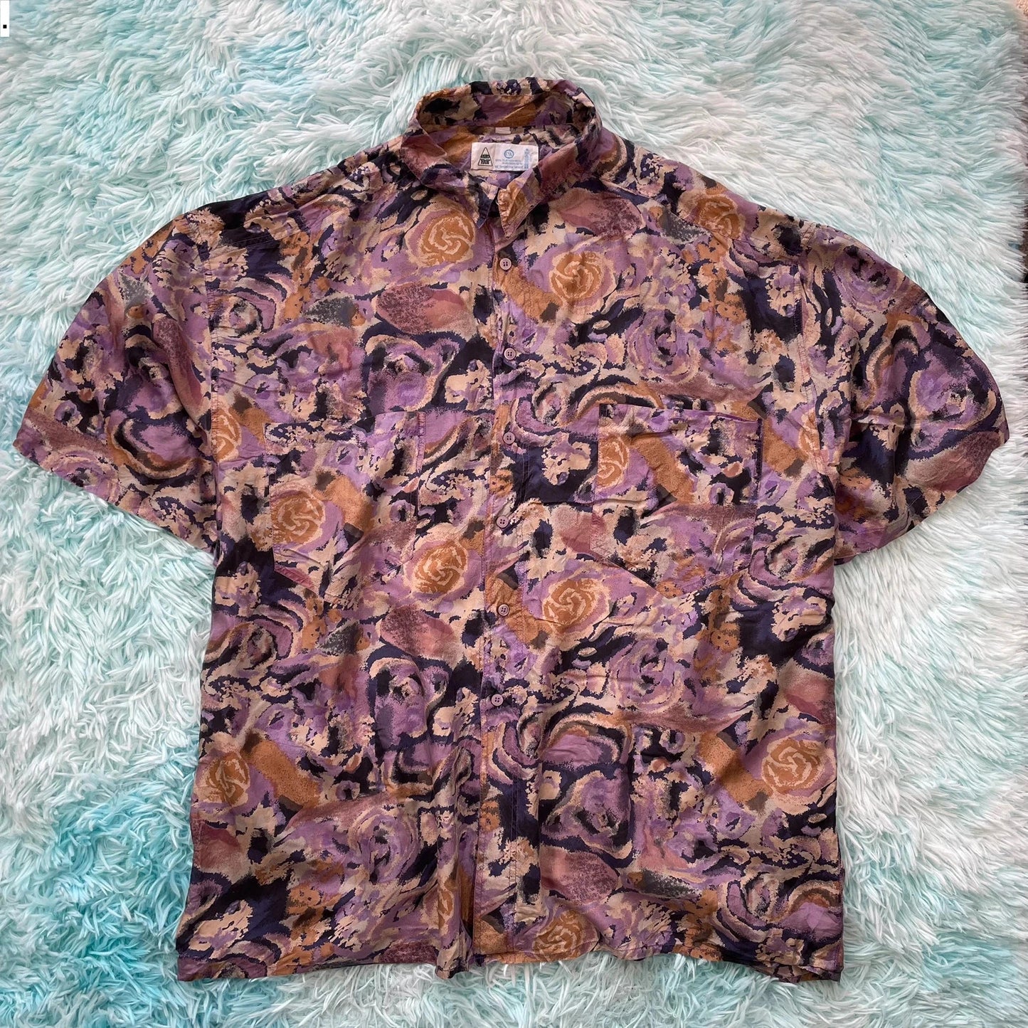 Vintage 90s Purple Funky Patterned Silk Shirt - XXL