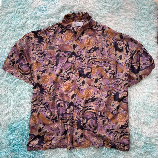 Vintage 90s Purple Funky Patterned Silk Shirt - XXL