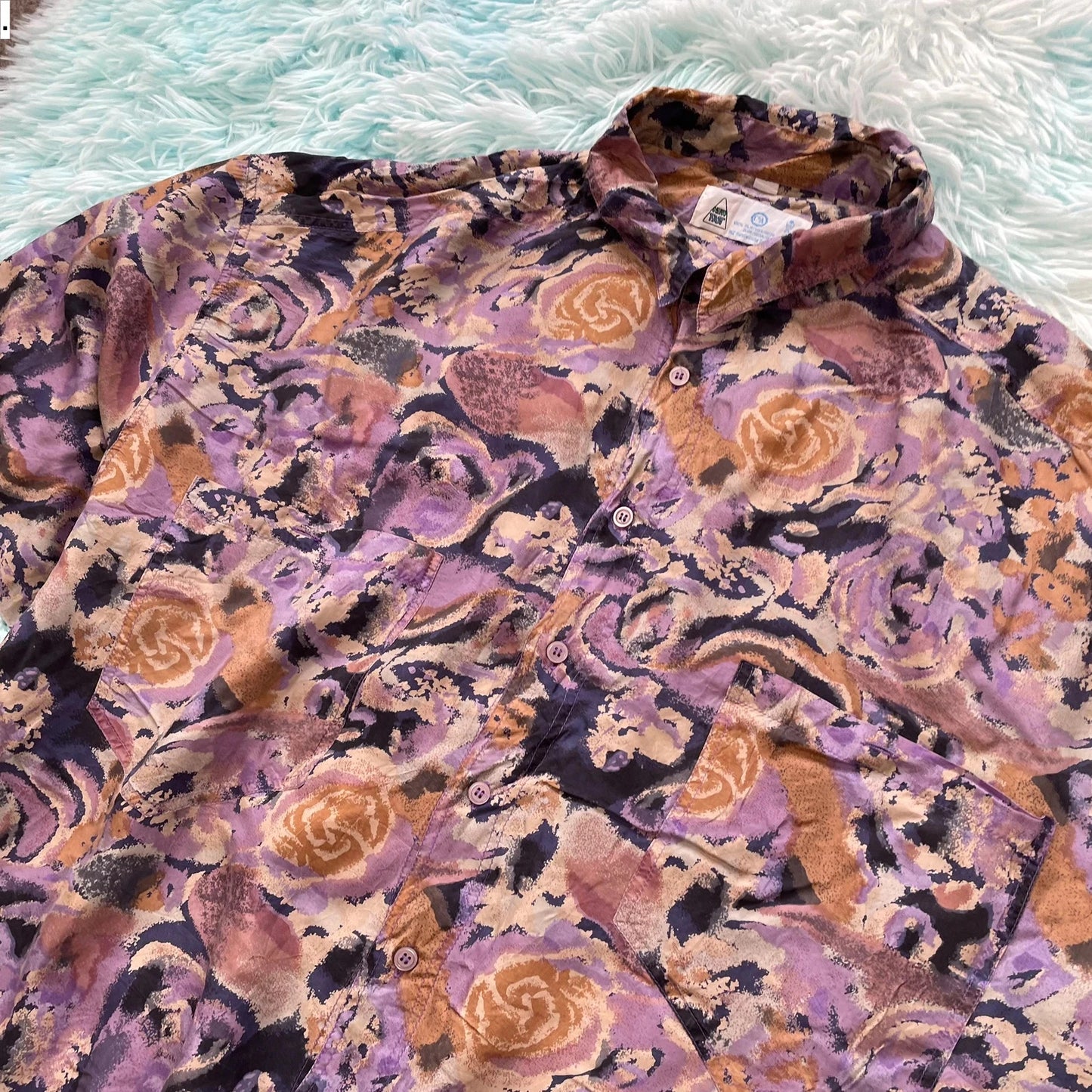 Vintage 90s Purple Funky Patterned Silk Shirt - XXL