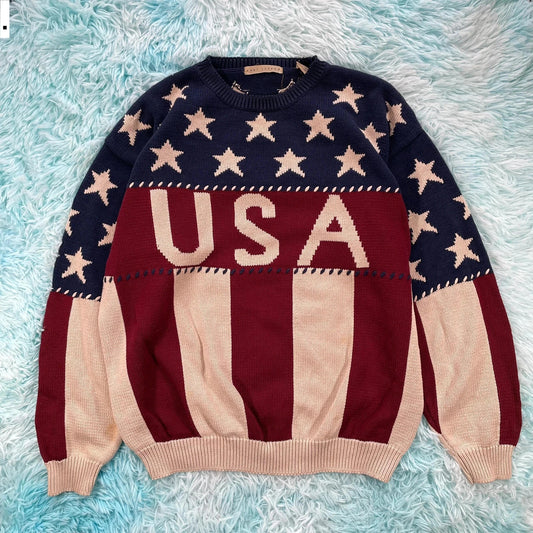 Vintage 90s USA Patterned Knitted Jumper - Large