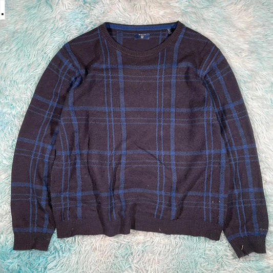 Black & Blue Checked Gant Knitted Jumper - XL