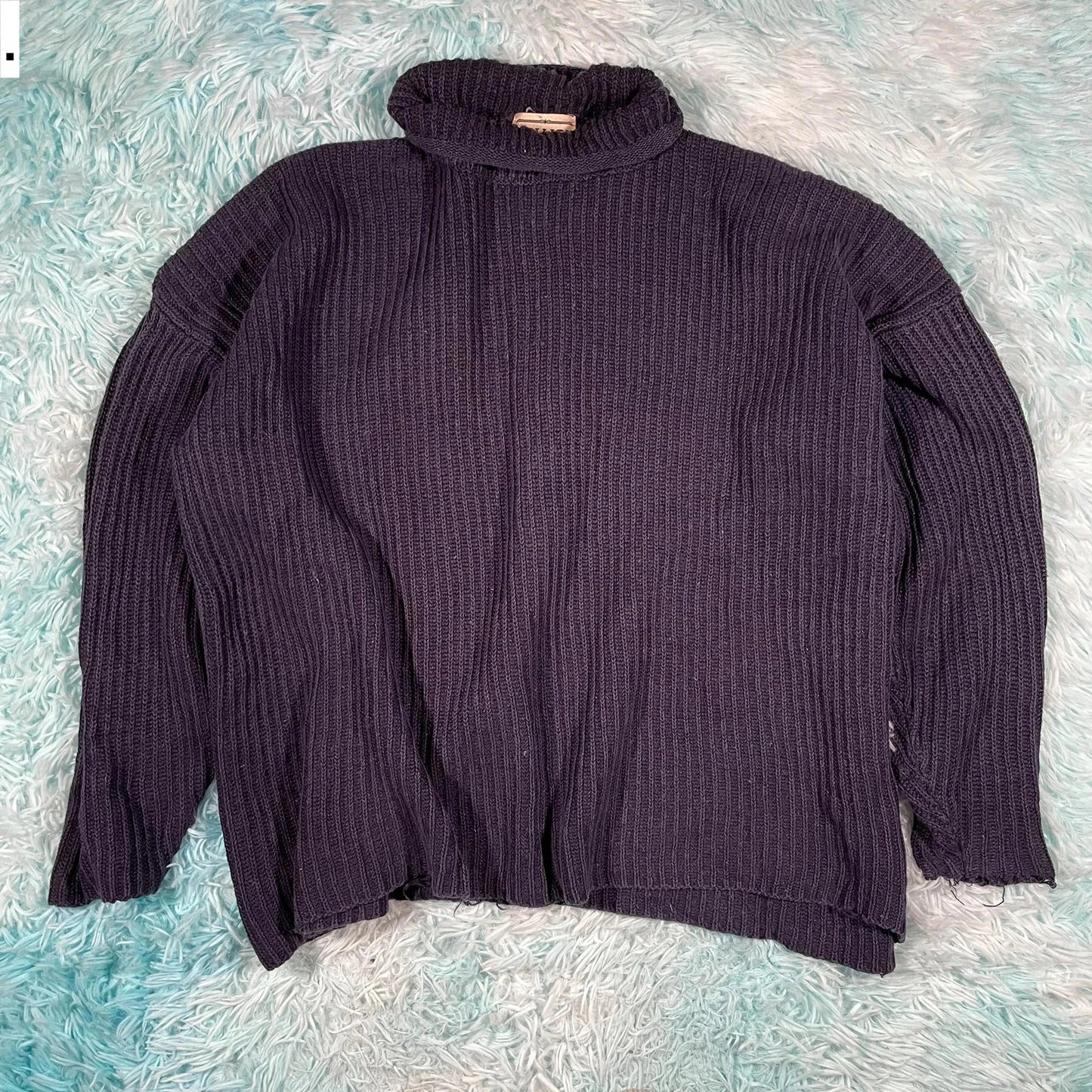 Vintage 00s Navy Mock Neck Knitted Jumper - XL