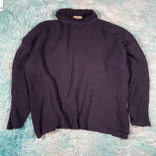 Vintage 00s Navy Mock Neck Knitted Jumper - XL