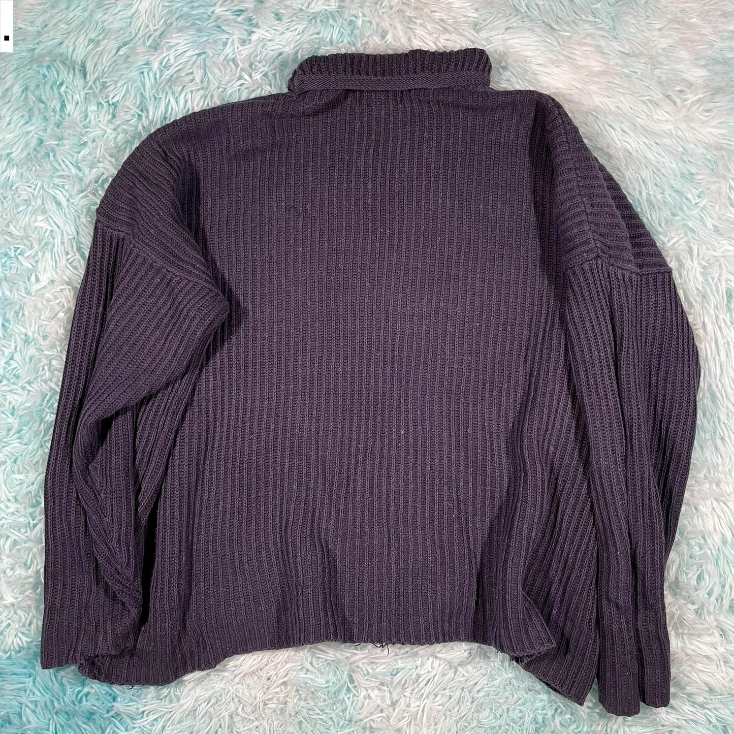 Vintage 00s Navy Mock Neck Knitted Jumper - XL