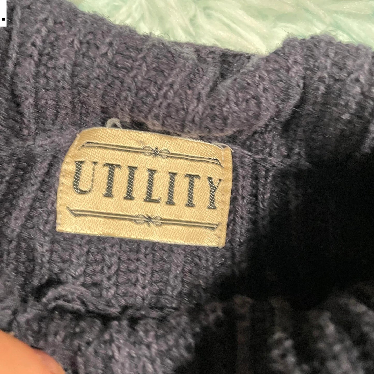 Vintage 00s Navy Mock Neck Knitted Jumper - XL