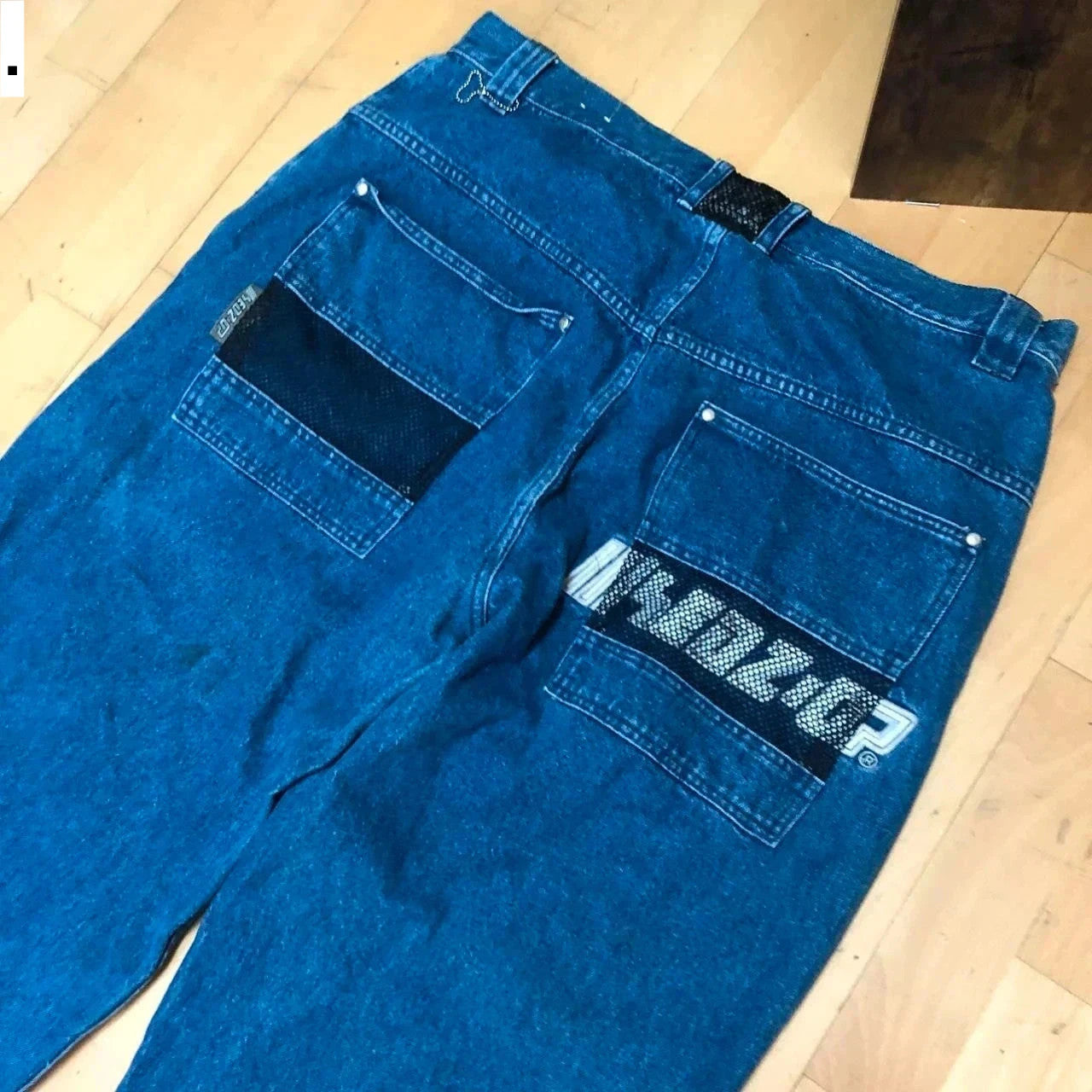 Vintage 90s Baggy Hip Hop Jeans Wide Leg Embroidered - 42W 32L