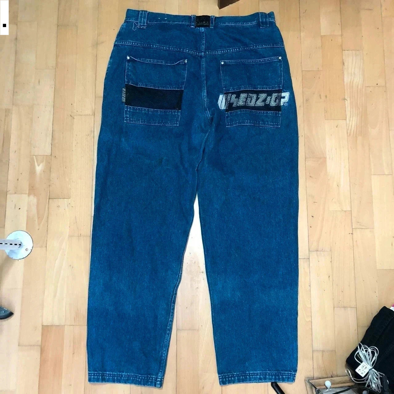 Vintage 90s Baggy Hip Hop Jeans Wide Leg Embroidered - 42W 32L