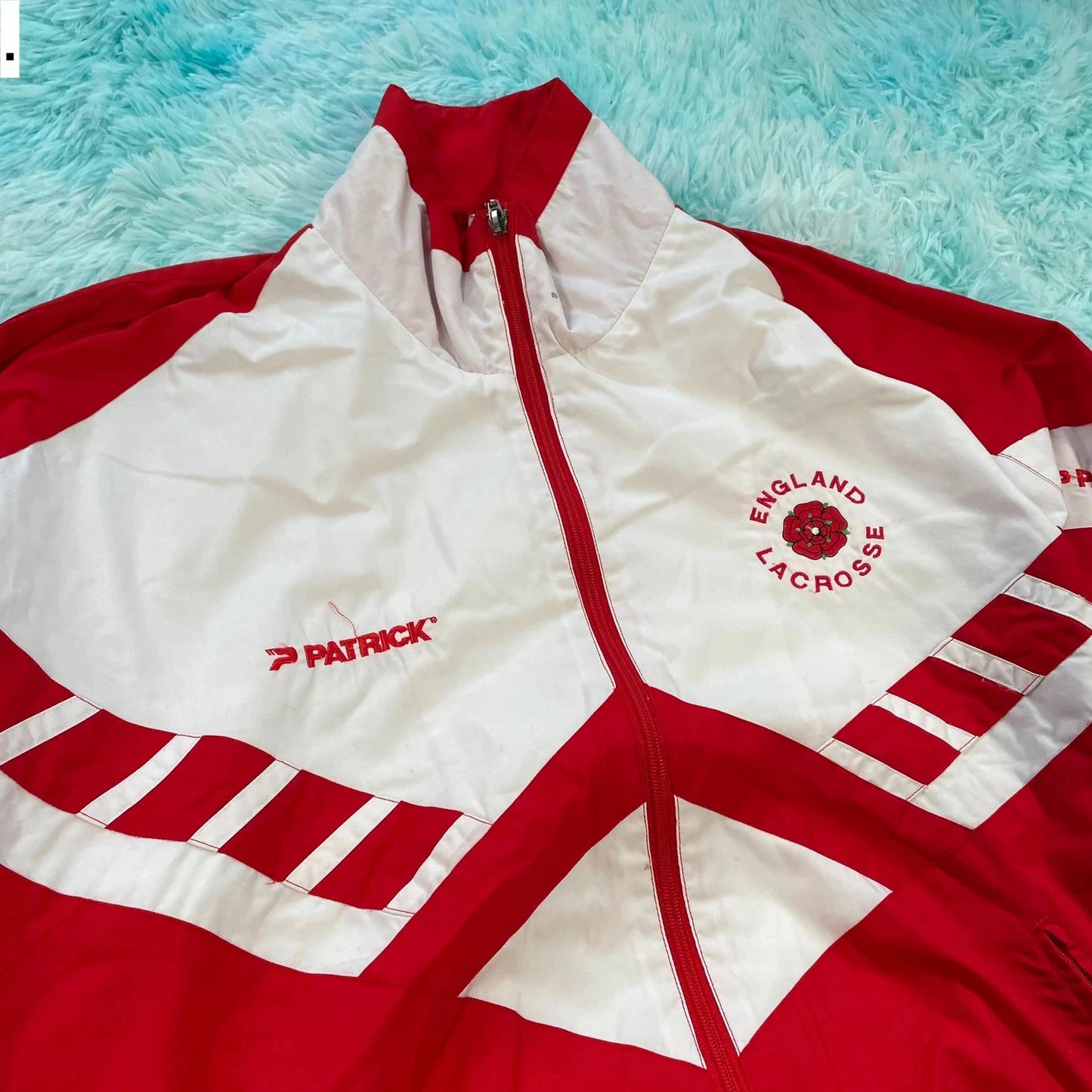 Vintage 90s Red & White England Lacrosse Track Jacket Patrick - Large