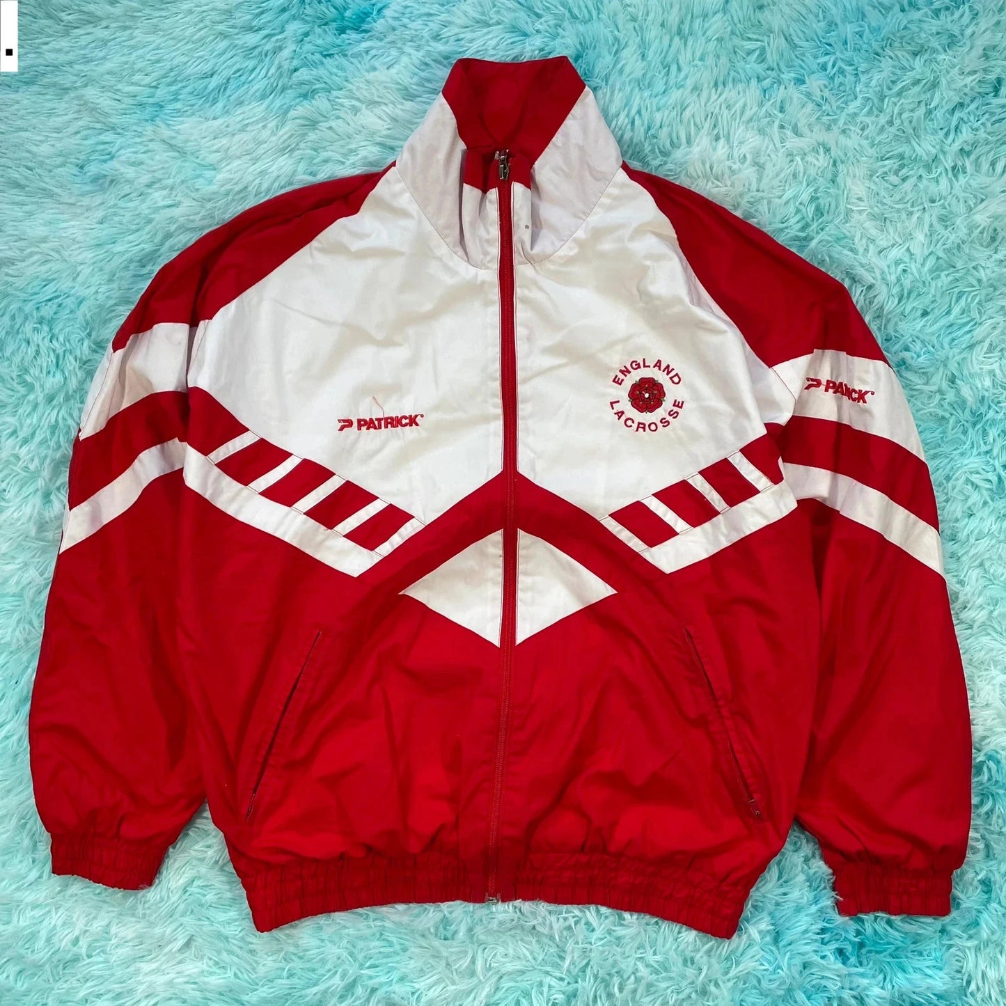 Vintage 90s Red & White England Lacrosse Track Jacket Patrick - Large