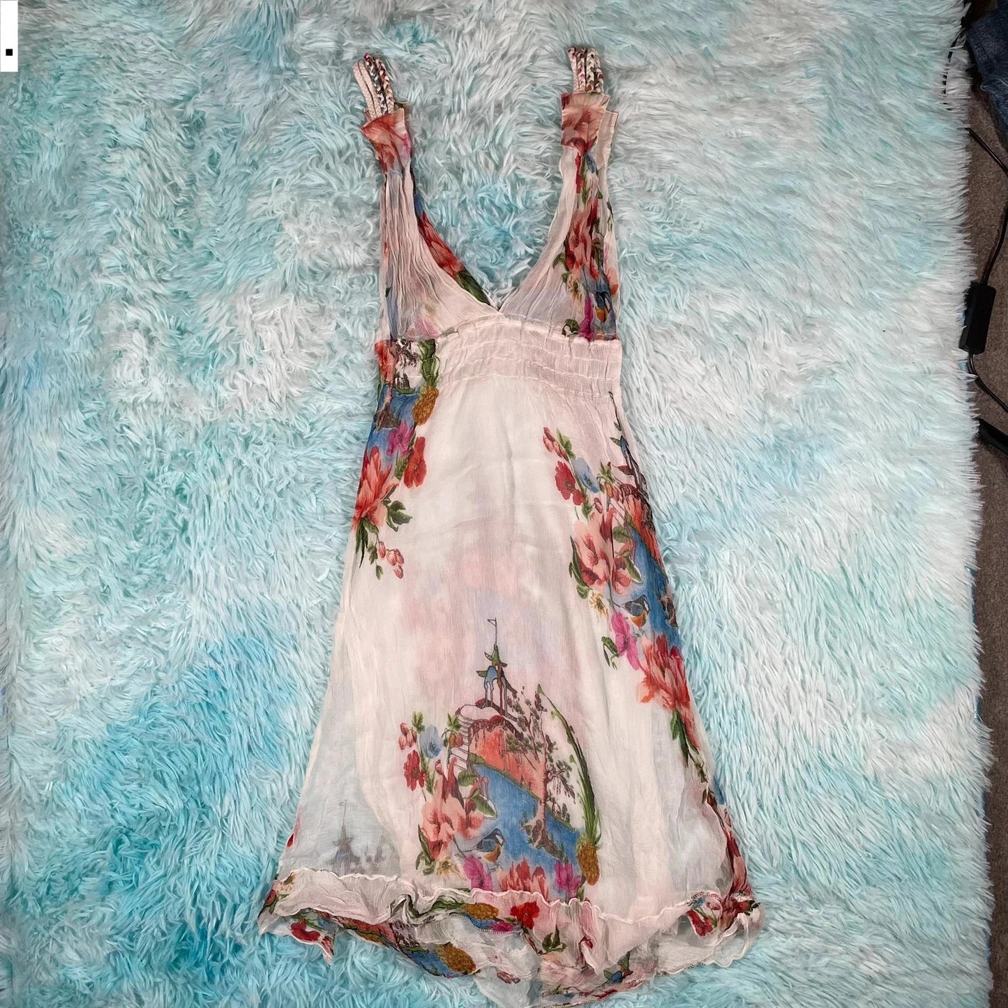 Vintage 90s white Patterned Silk Summer Dress