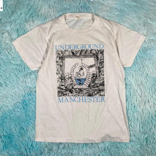 Vintage 80s White Manchester Underground Graphic T Shirt - Small