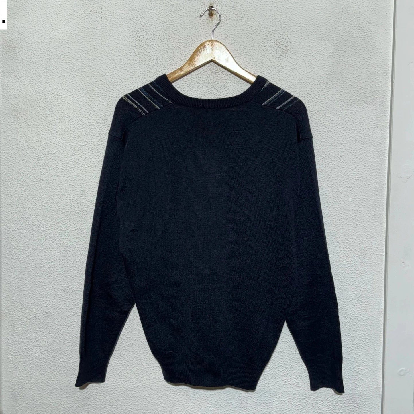 Vintage Navy Grunge Patterned Gabicci Knitted Jumper - Medium