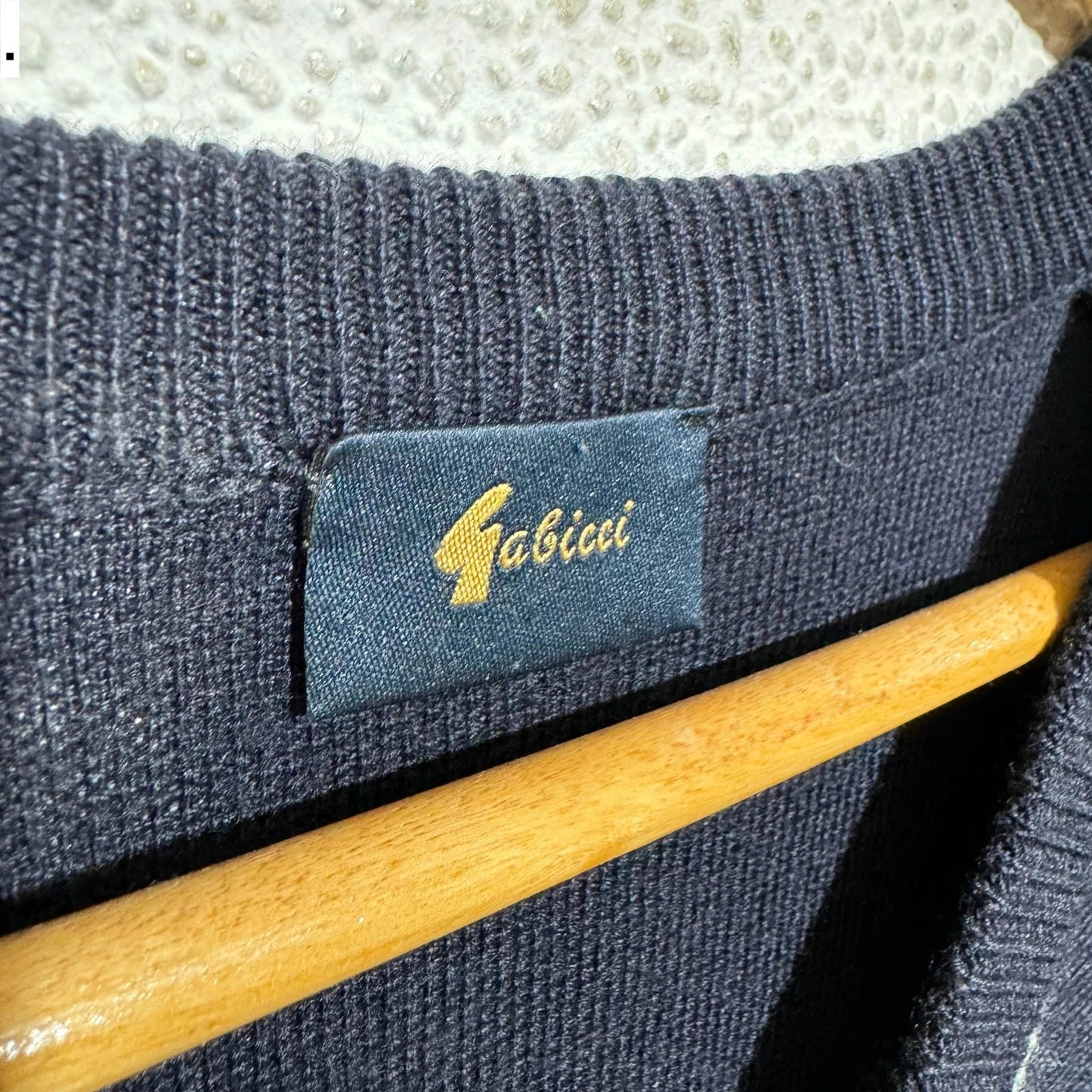 Vintage Navy Grunge Patterned Gabicci Knitted Jumper - Medium