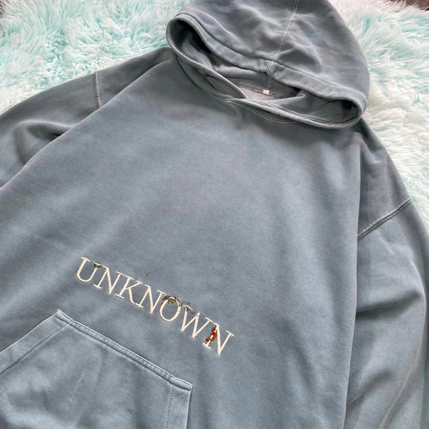 Blue Unknown Embroidered Hoodie Heavyweight - Large