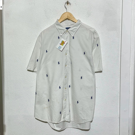White Polo Ralph Lauren Shirt All Over Pony - Large