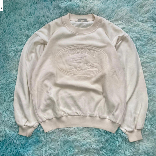 Vintage 90s White Chemise Lacoste Logo Sweatshirt - Small
