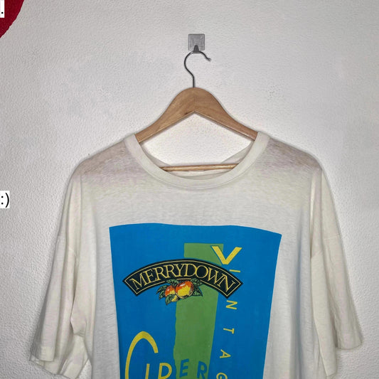 Vintage 90s White Merrydown Cider Graphic T Shirt - Large