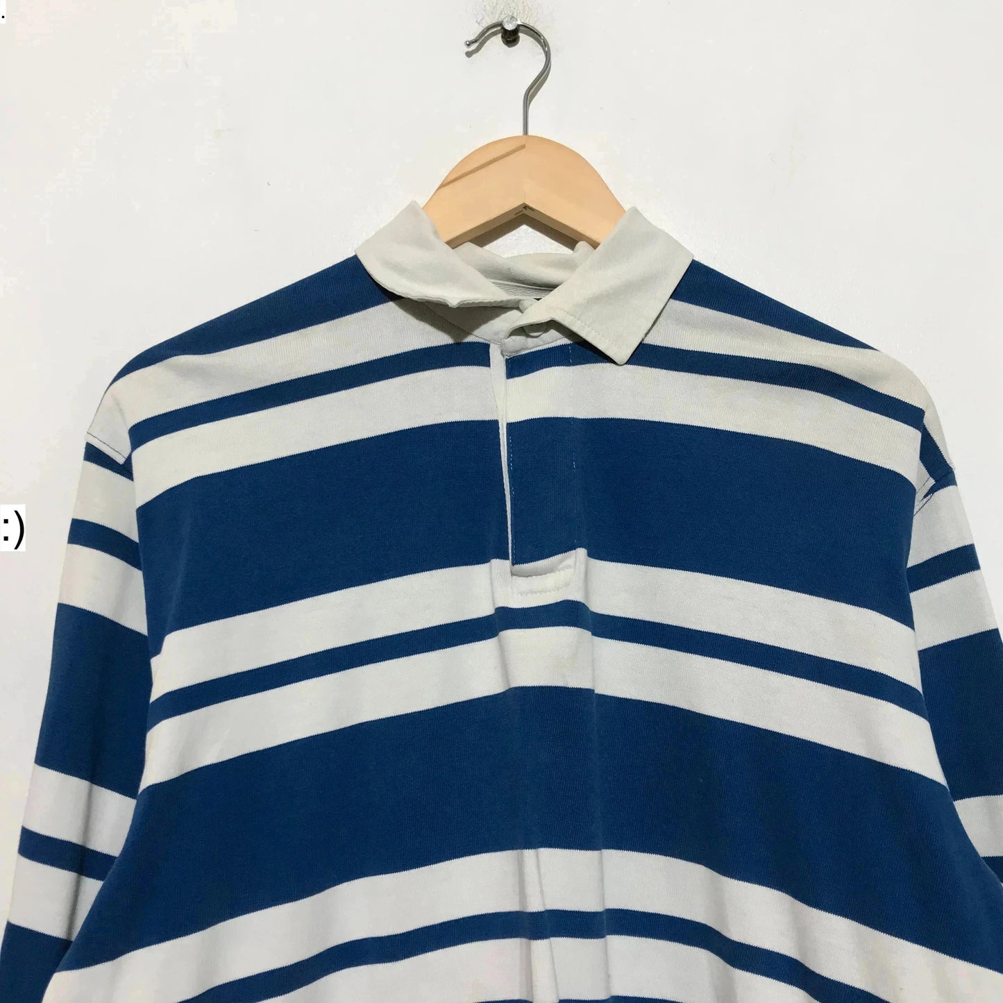 Vintage 90s Blue & White Striped St Michael Rugby Polo Shirt - Medium
